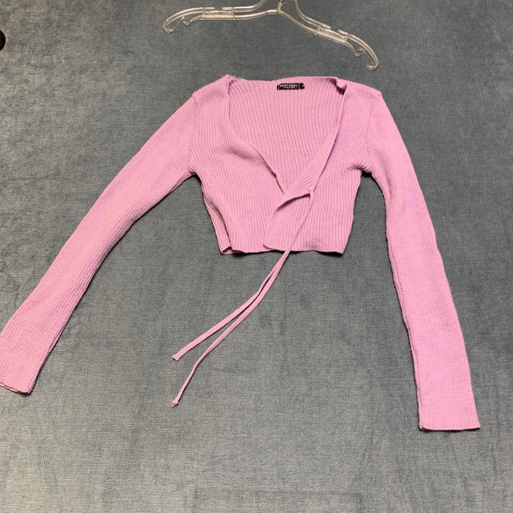 Nasty Gal Collection Cropped Cardigan Sweater Women Medium Pink Warm Ribbed Knit